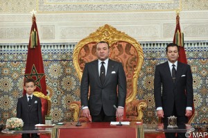 (L. to R.) Crown Prince Moulay Hassan, King Mohammed VI, Prince Moulay Rachid